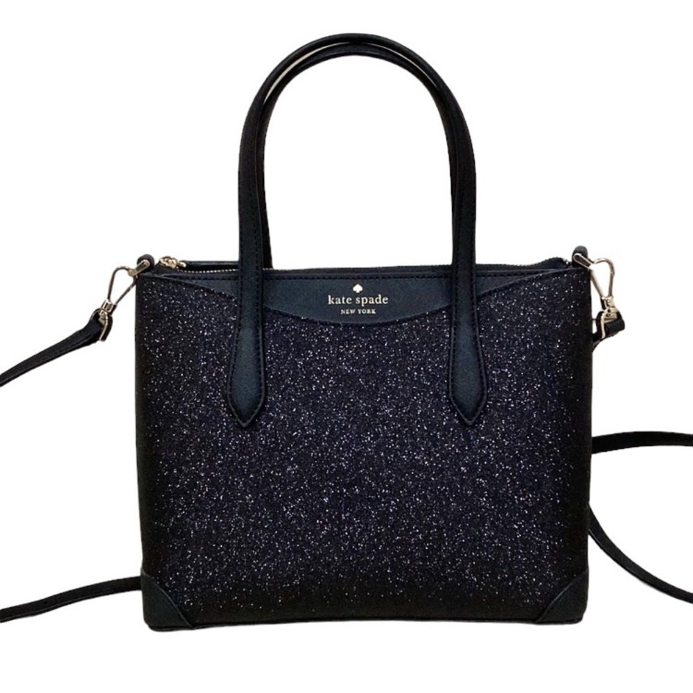 Kate Spade Black Glitter Sparkle Shimmy Fabric Satchel Purse Bag